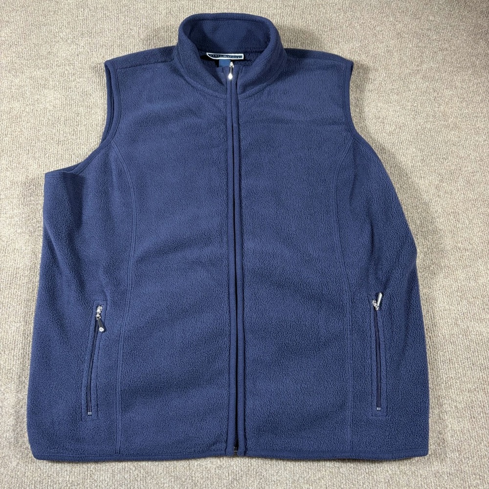 Karen Scott Sports Fleece Vest Mens Large Navy Blue Warm Wear Mock Neck Full Zip